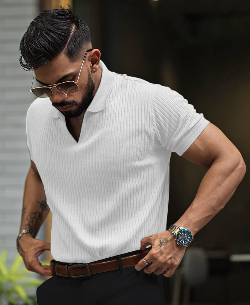 White Regular Fit Half Sleeves Tshirt