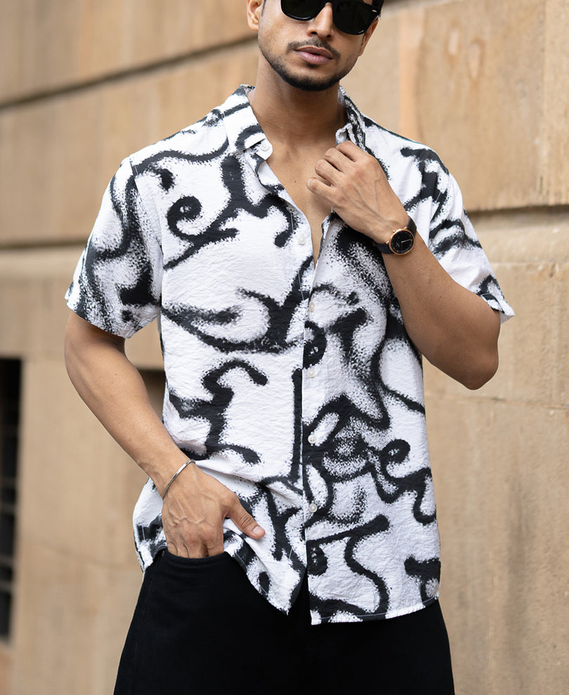 White Cuban Printed Flowy Shirt