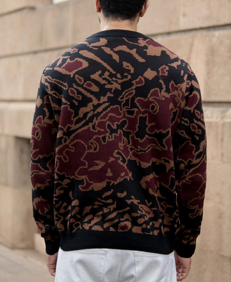 Black Abstract Jacquard Cotton Sweater