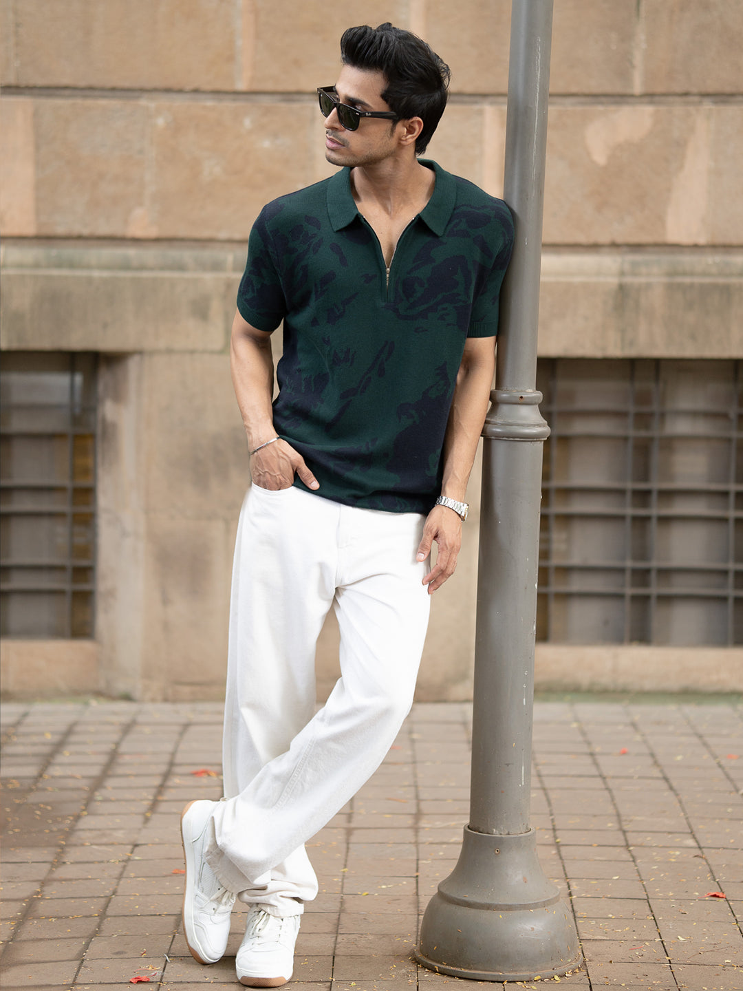 Pine Abstract Knit Polo T-Shirt