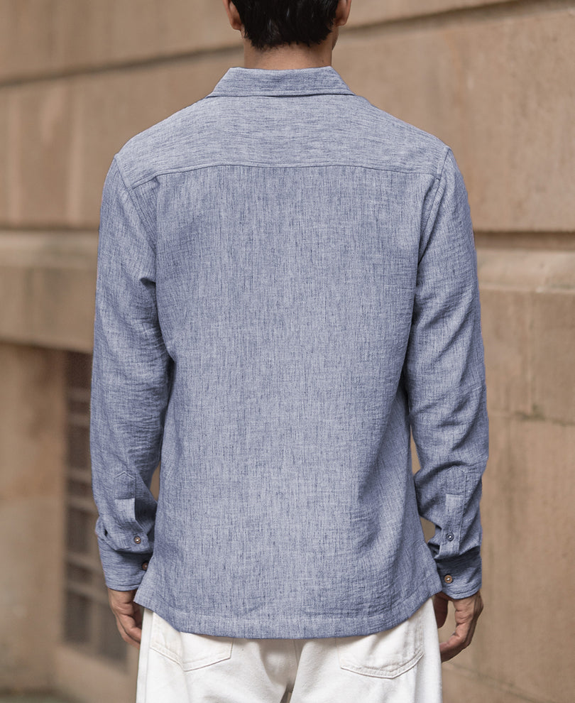 Blue Slub Kurta Shirt