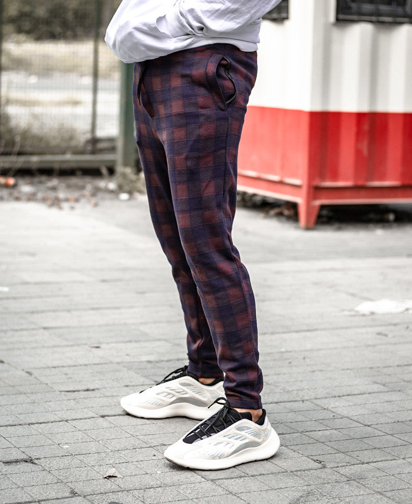 Maroon and Navy Blue Checks Track Pant