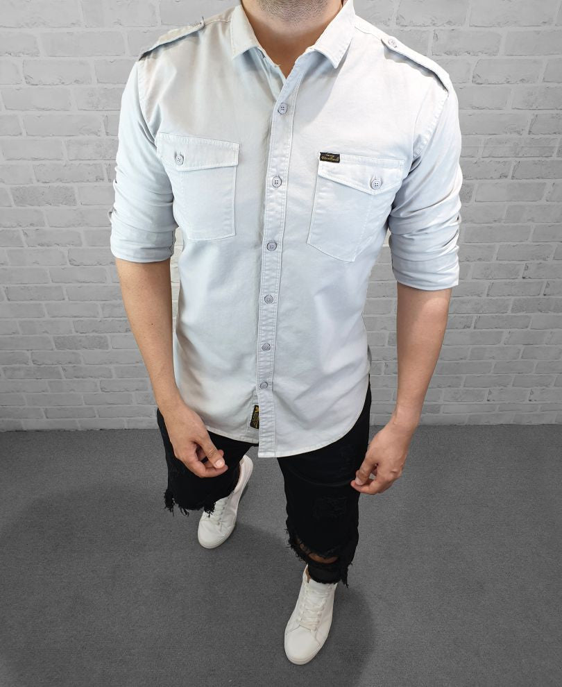 Grey Plain Denim Shirt