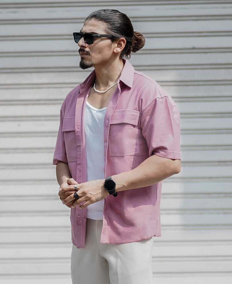 Peach Double Pocket Oversize Drop Shoulder Shirt