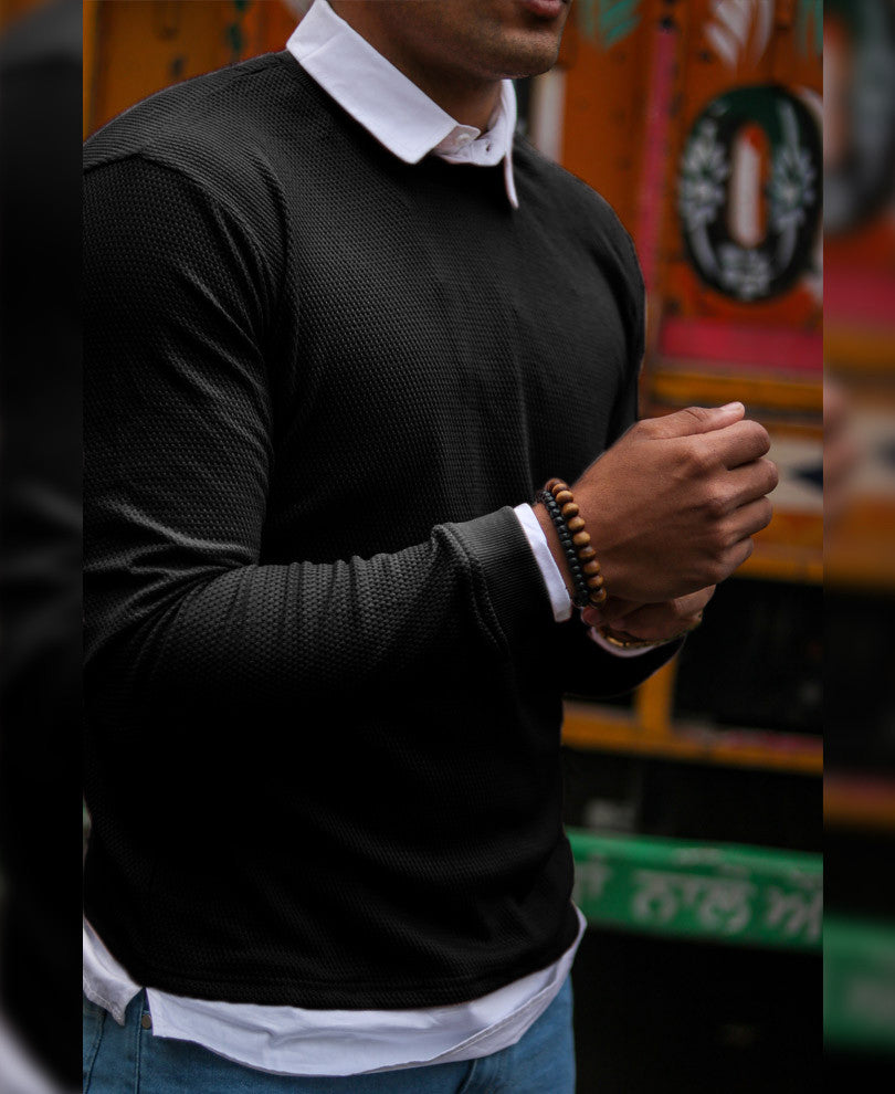 Black Collar Full Sleeves T Shirt