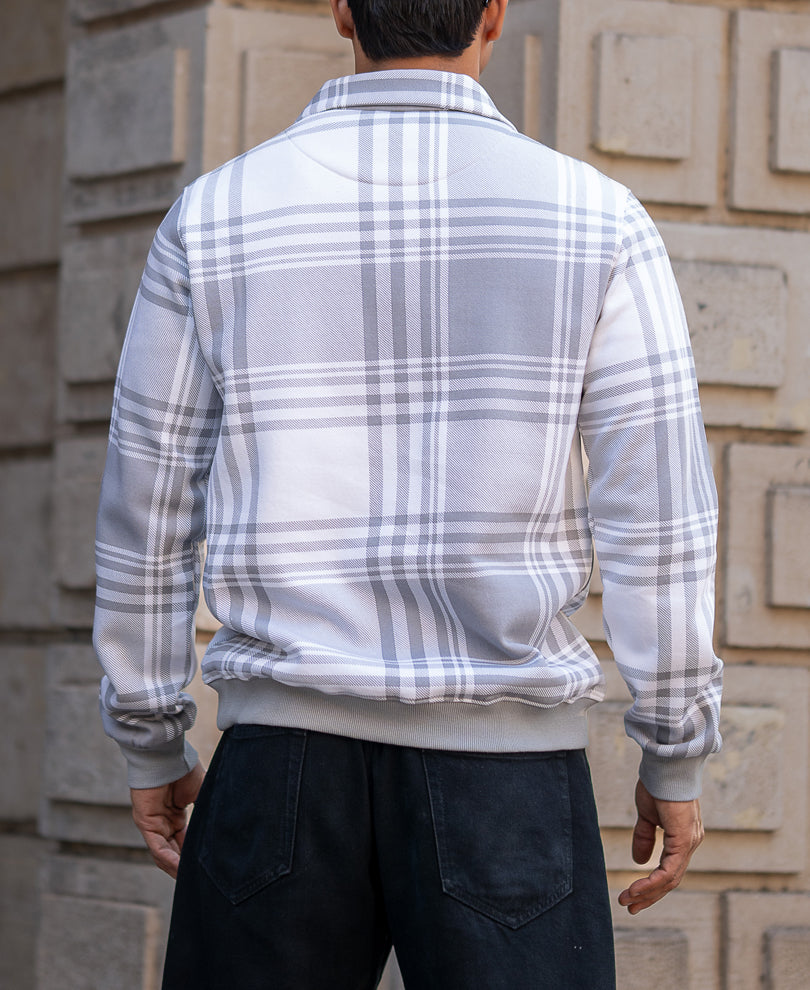 Grey Checked Regular Fit Sweatshirt