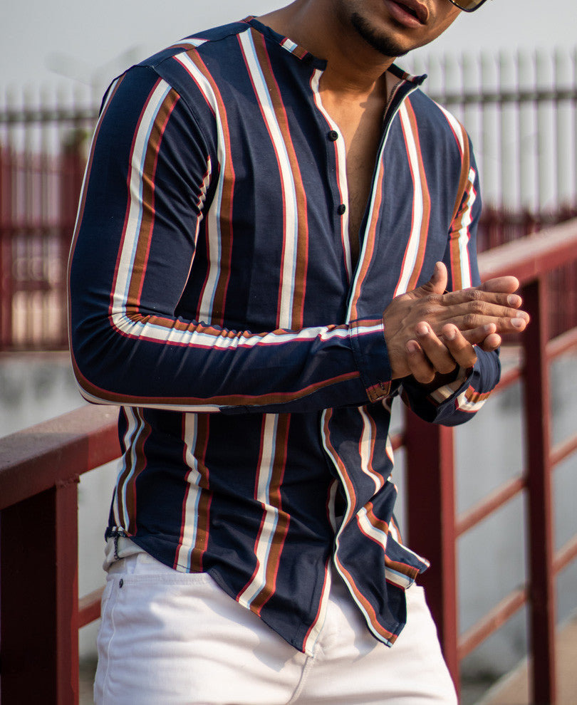 Navy Blue With Multi Color Stripe Full Sleeves Shirt