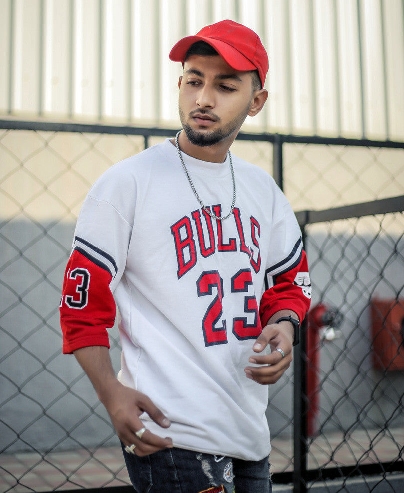 White 23 Bulls Oversize Drop Shoulder T Shirt