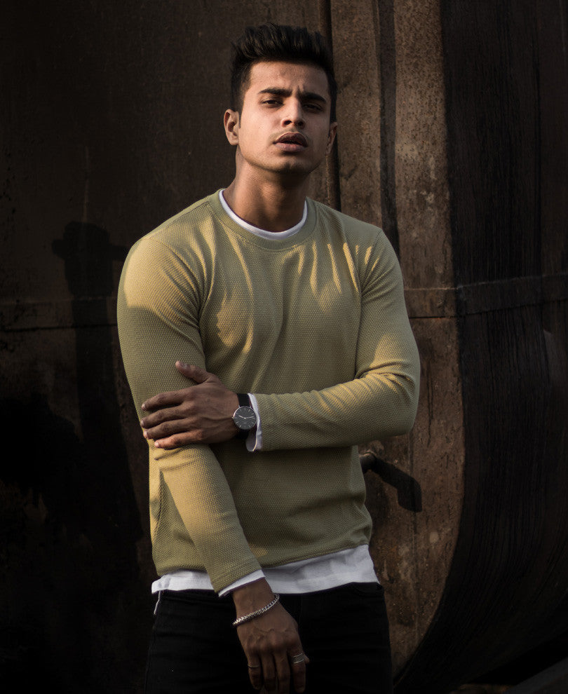 Pista Green Double Crew Neck Full Sleeves T Shirt