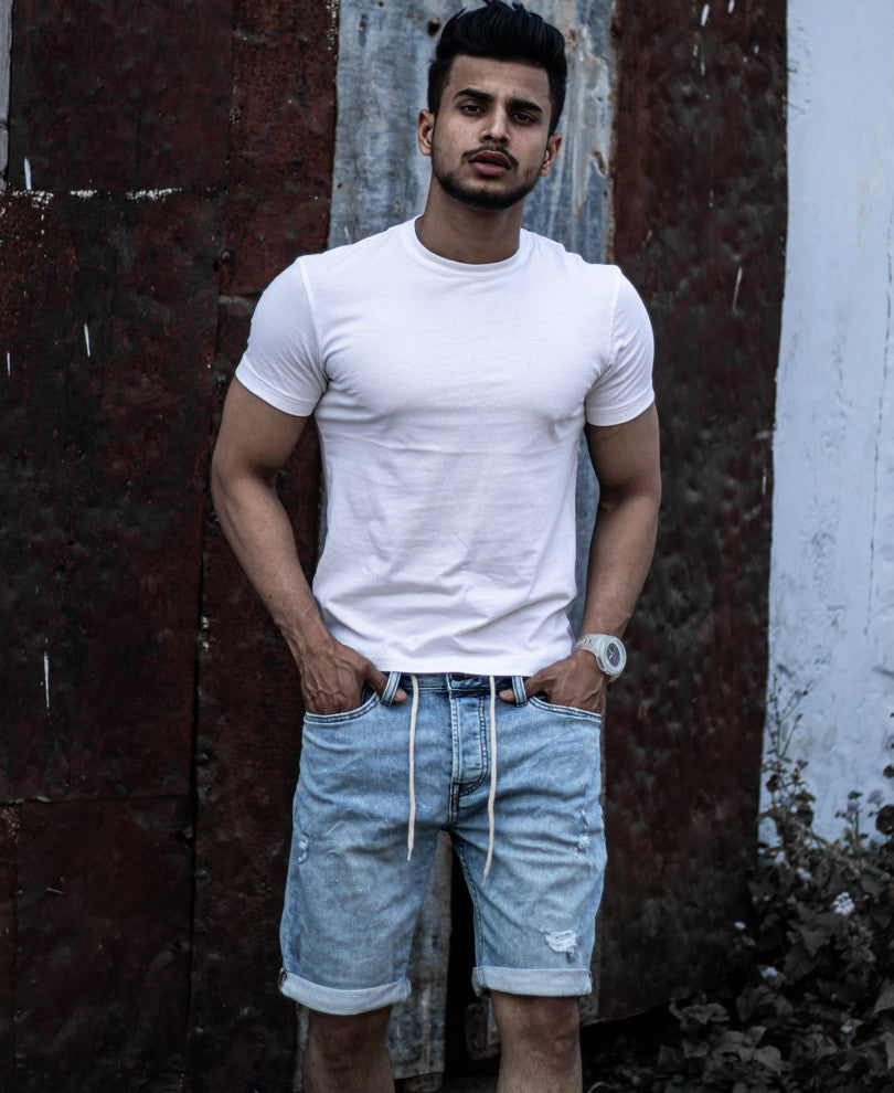 Blue Washed Denim Shorts
