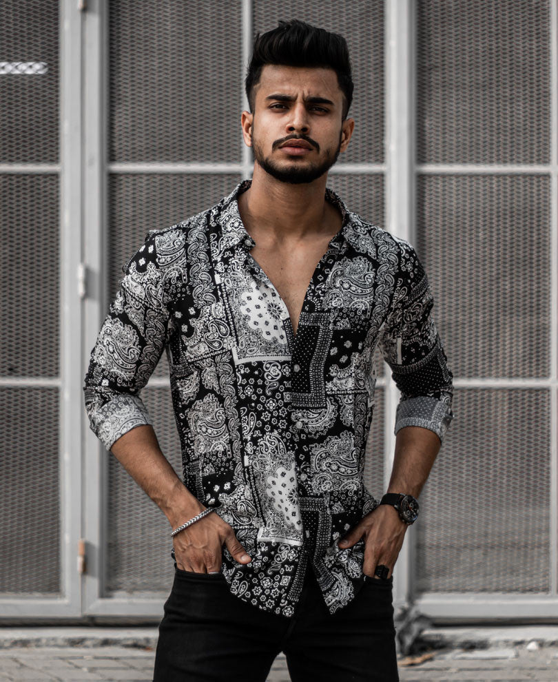 Black Bandana Print Full Sleeves Shirt