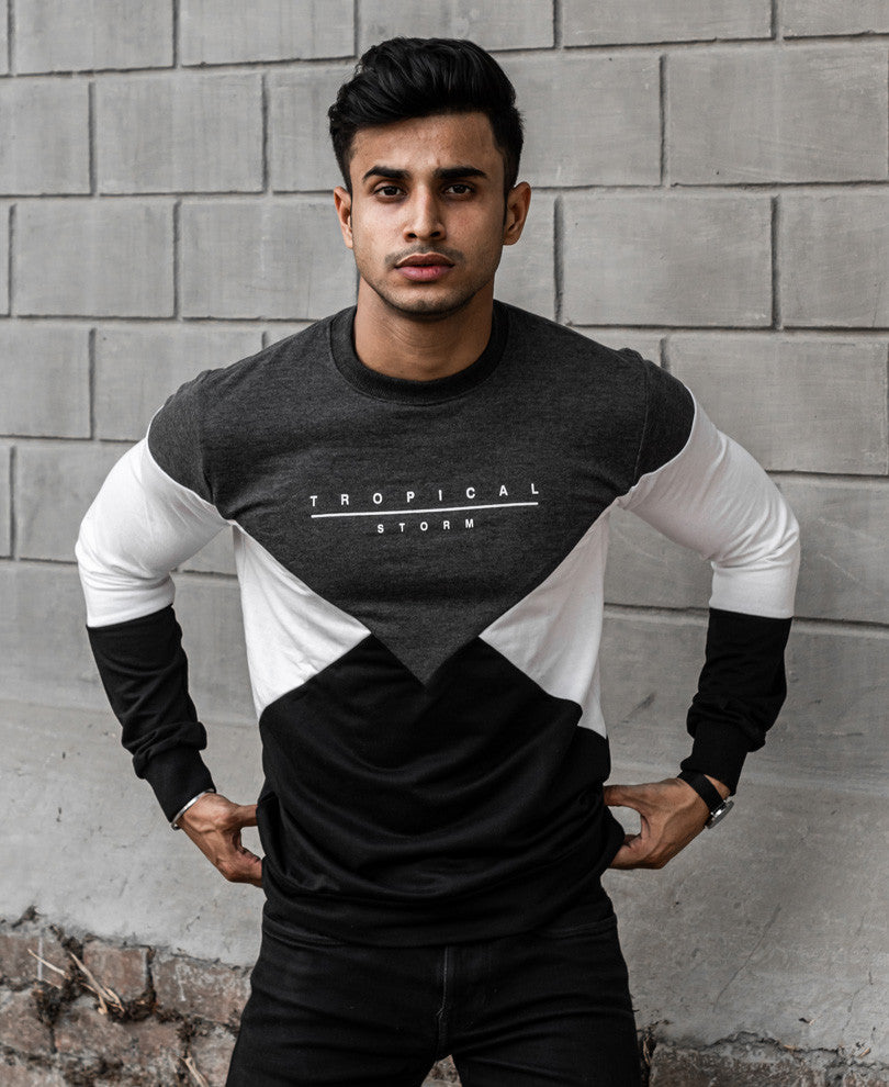 Grey Tropical Storm Printed Full Sleeves T-Shirt