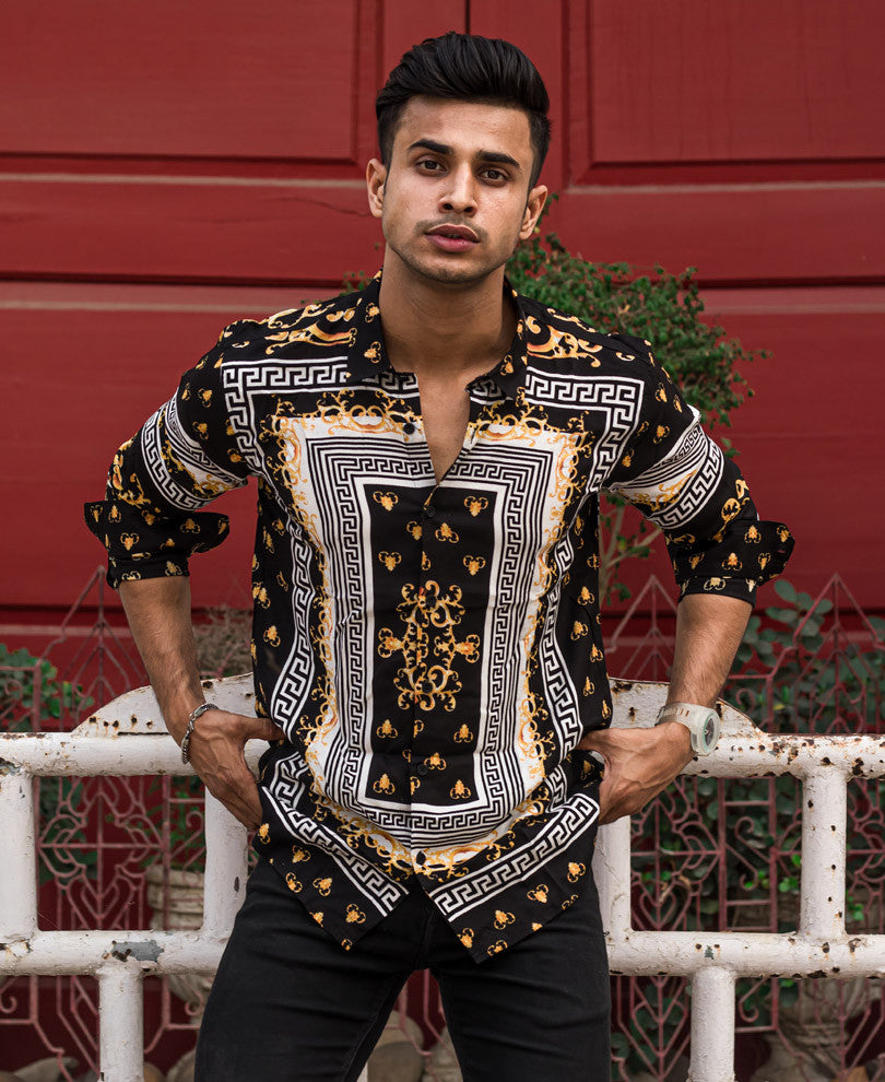 Black Scarf Print Full Sleeves Shirt