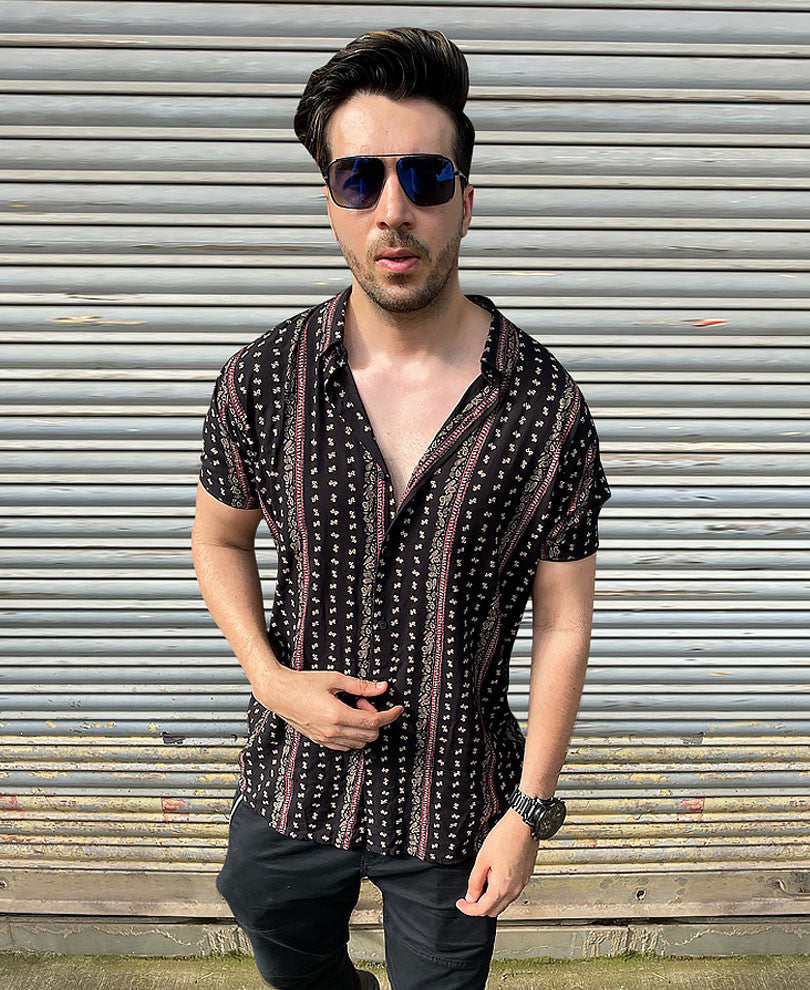 Urban Black Small Paisley Print Half Sleeves Shirt