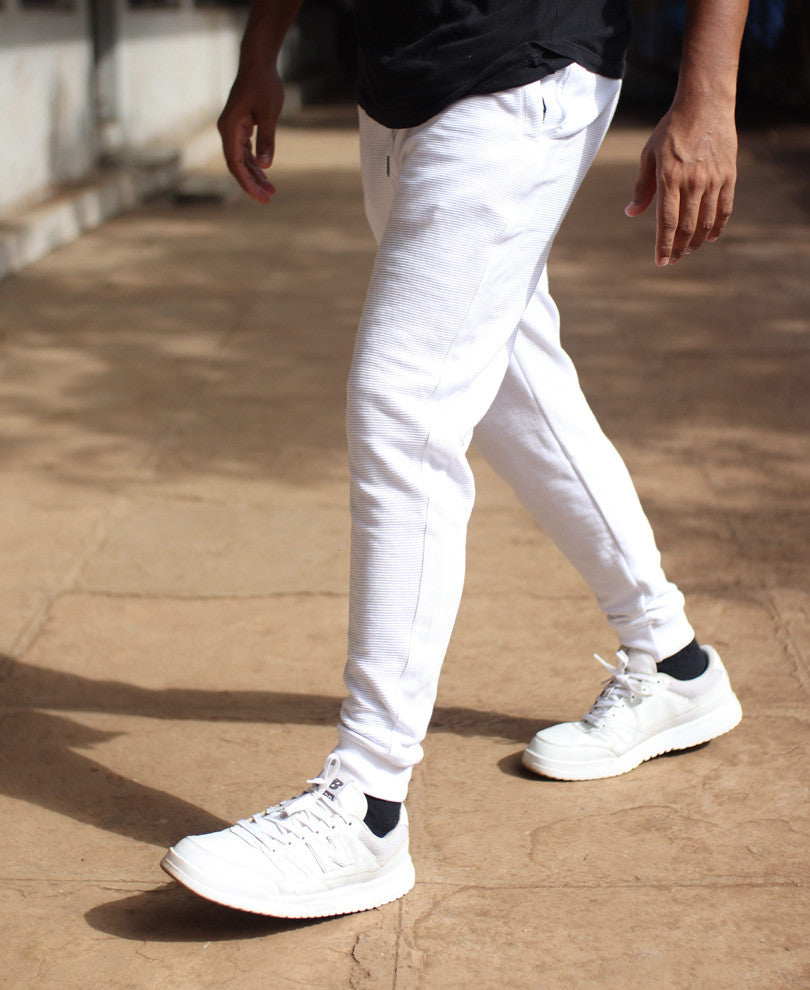 Mens White Biker Joggers
