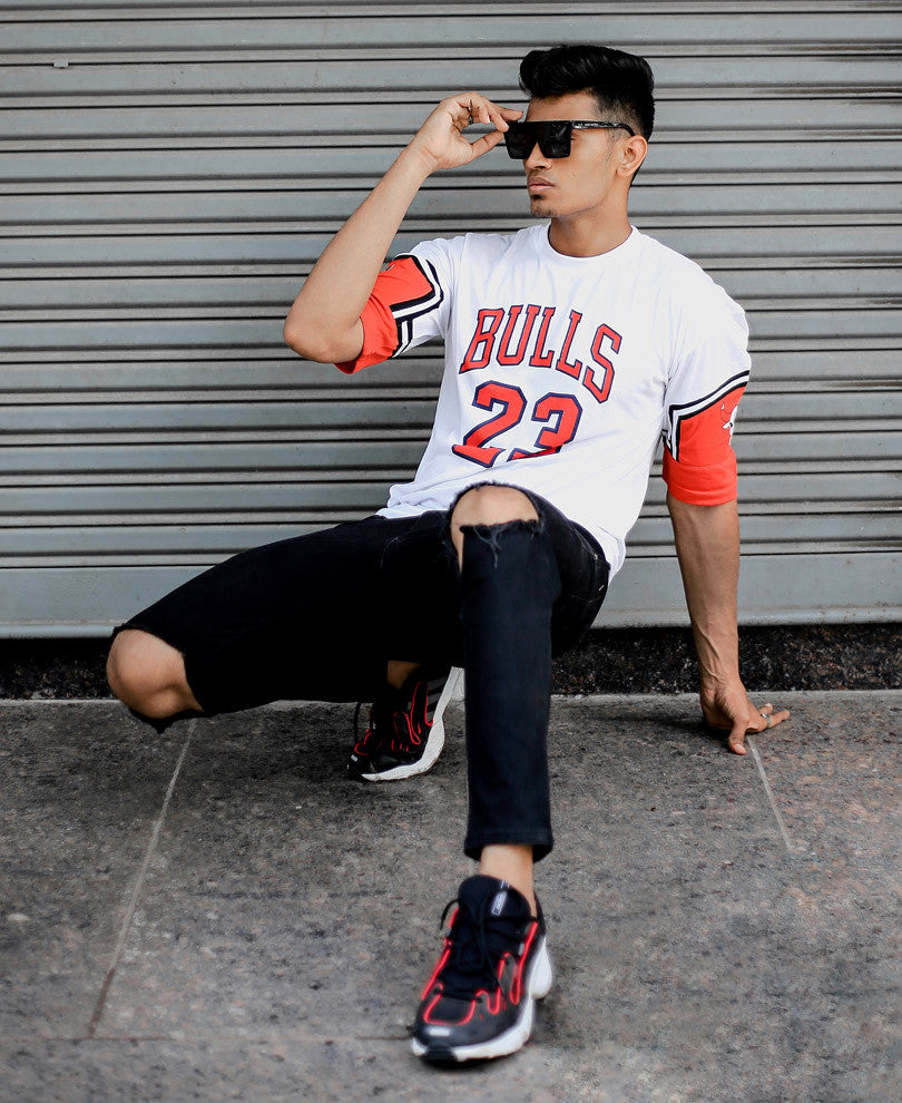 Basic Oversize Drop Shoulder White Bulls T Shirt