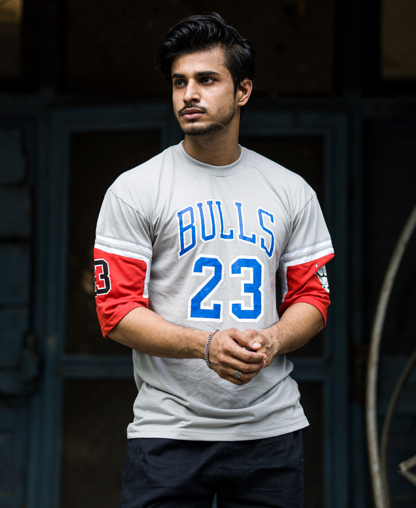 Basic Oversize Drop Shoulder Grey Bulls T Shirt