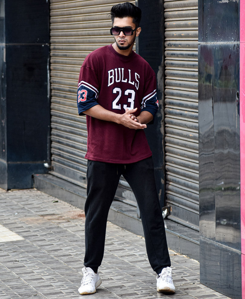 Maroon 23 Bulls Oversize Drop Shoulder T Shirt