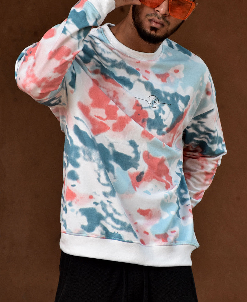 White and Orange Tie-Dye Sweatshirt