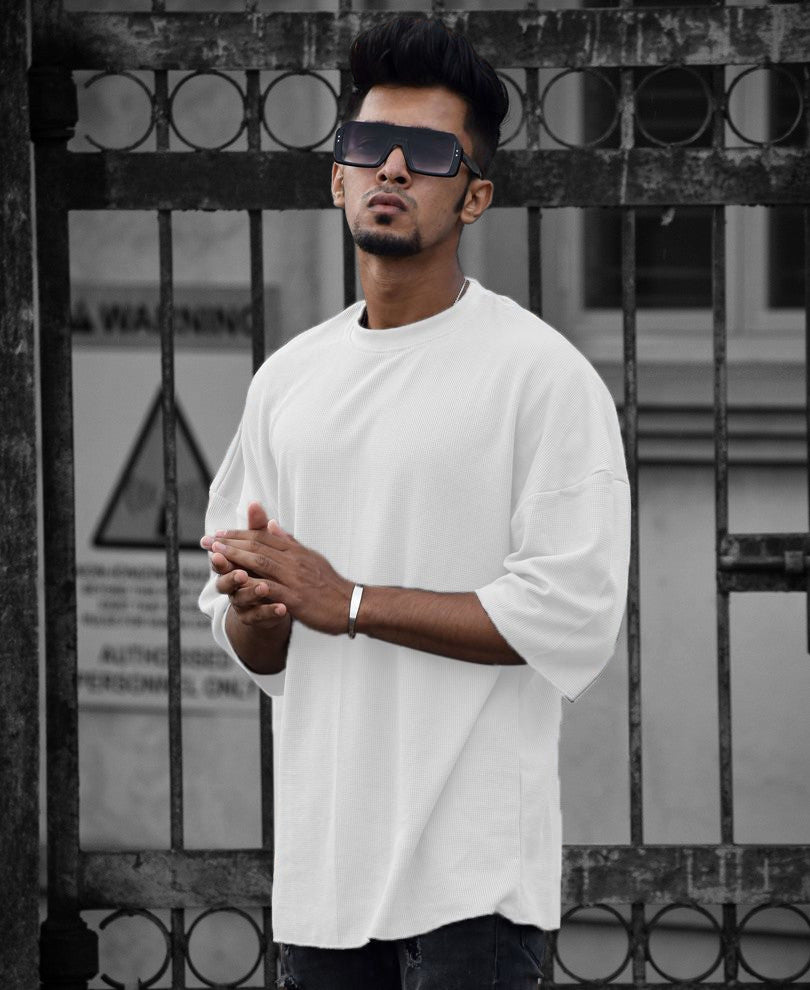 Urban White Solid Oversize Drop Shoulder T Shirt