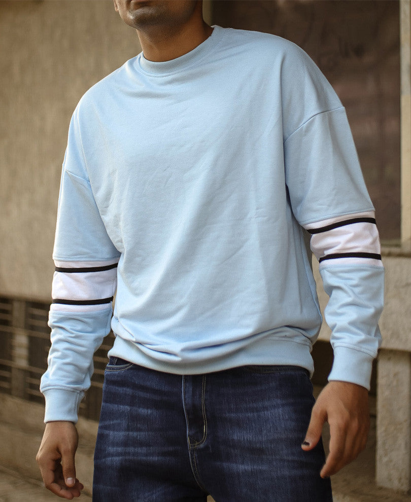 Sky Blue Back Print Oversize Drop Shoulder Sweatshirt
