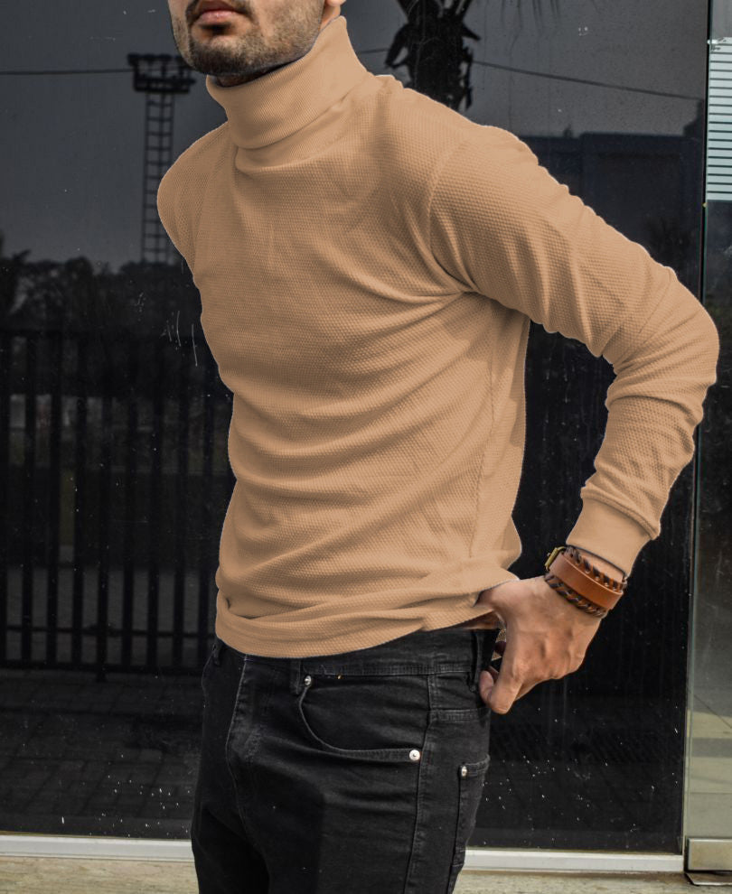 Beige Polo Neck Full Sleeves T Shirt