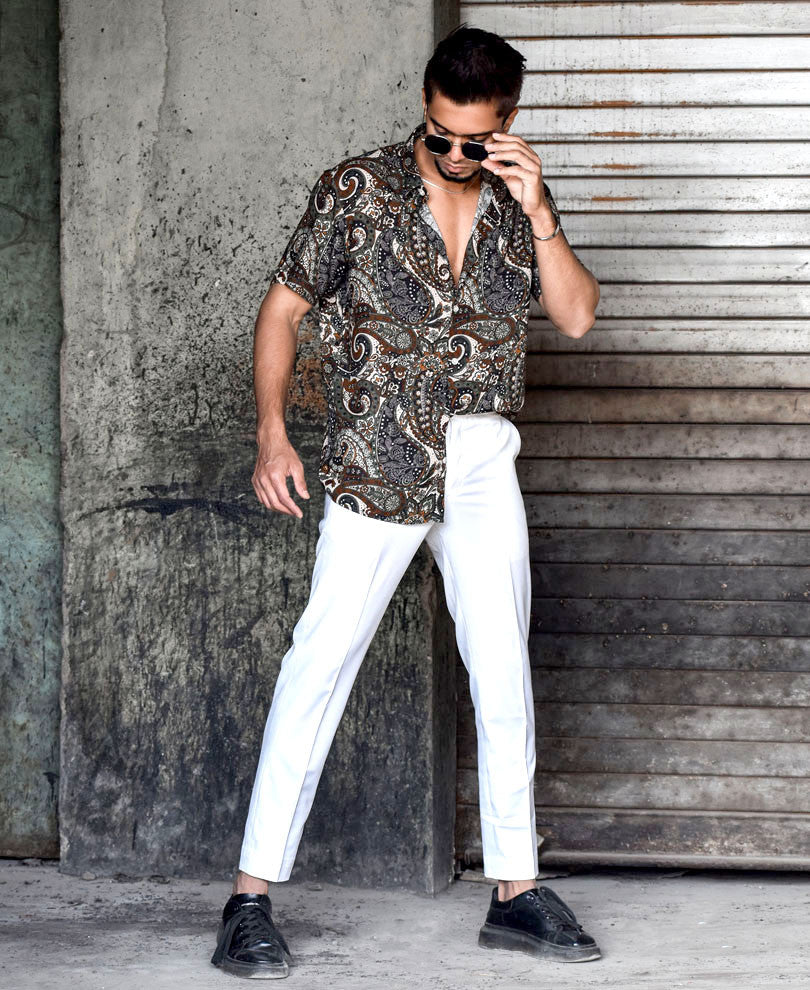 Green Vintage Paisley Print Half Sleeves Shirt
