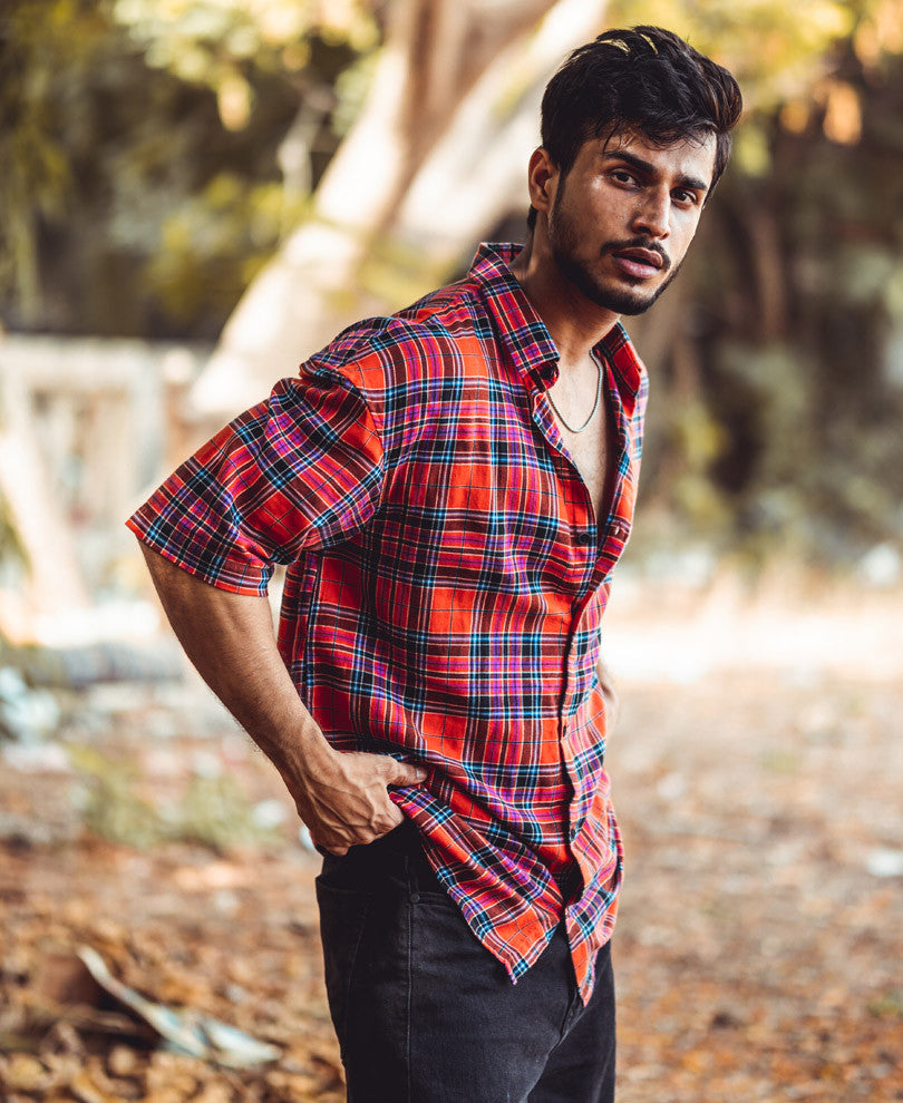 Red Checks Oversize Drop Shoulder Shirt