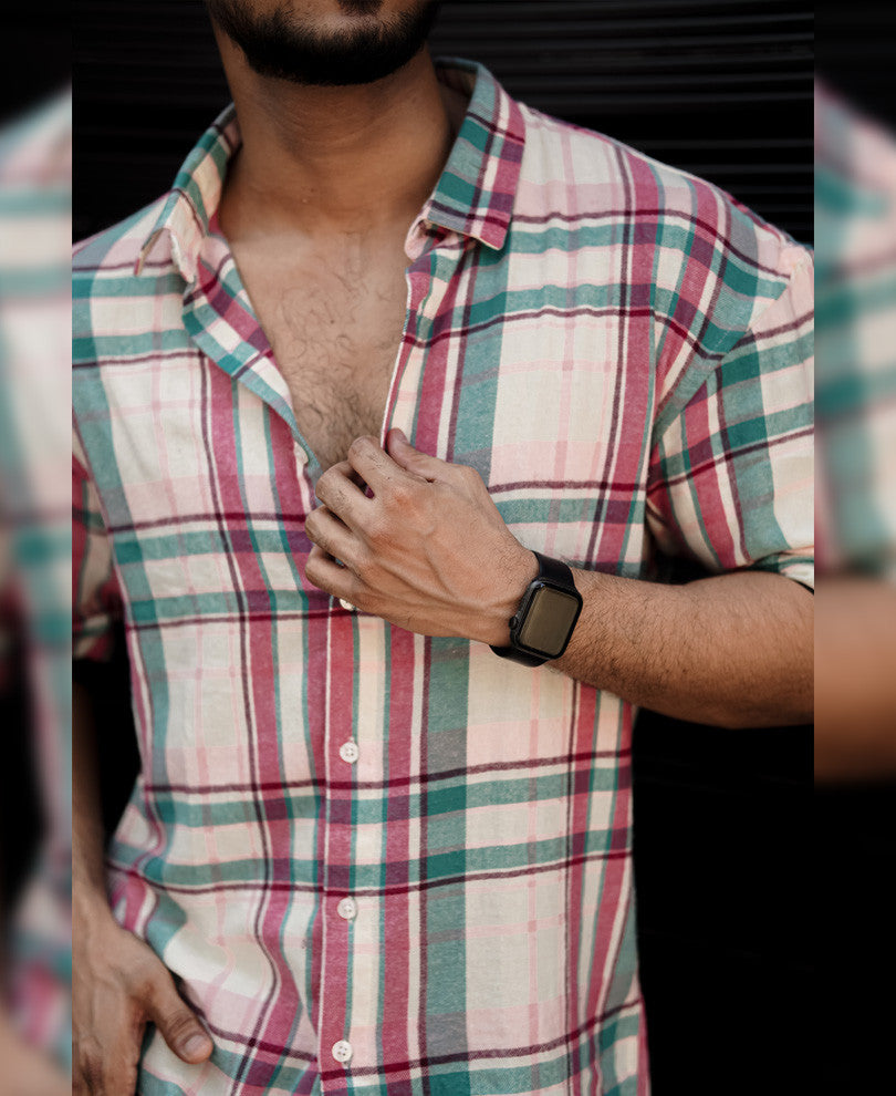 Pink Checks Oversize Drop Shoulder Shirt