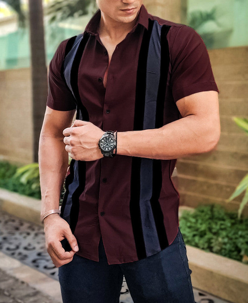 Maroon Double Stripe Half Sleeves Shirt