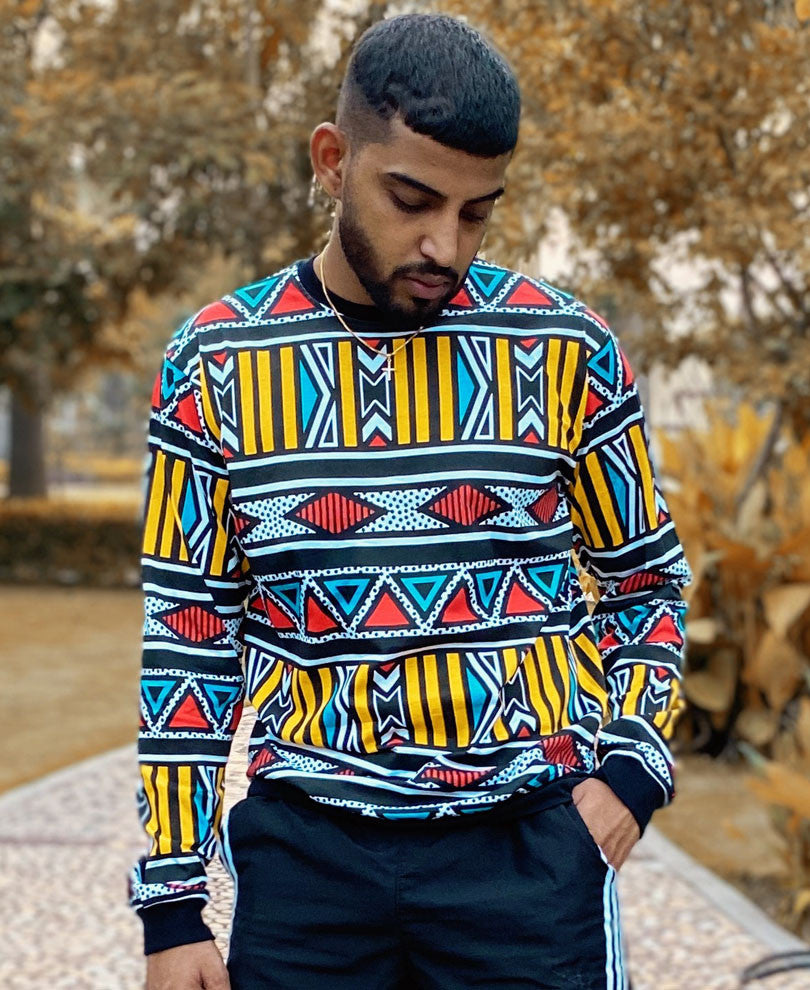 Black Abstract Print Full Sleeves T Shirt