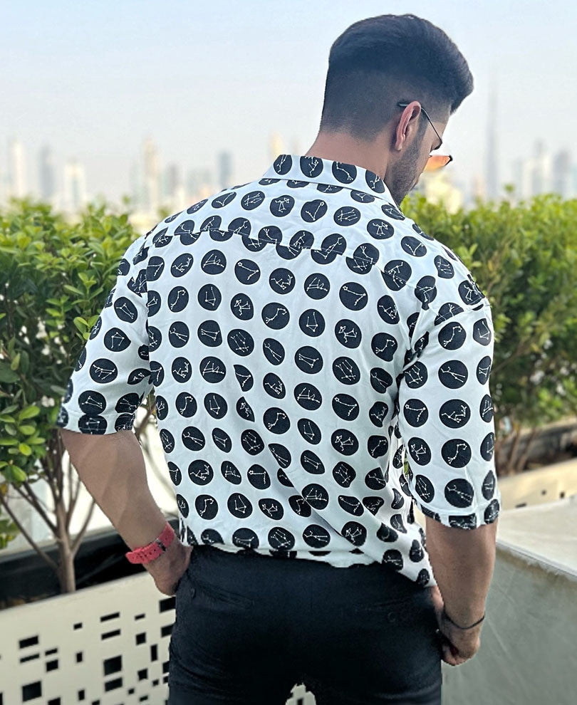 Black And White Constellations All Over Print Oversize Drop Shoulder Shirt
