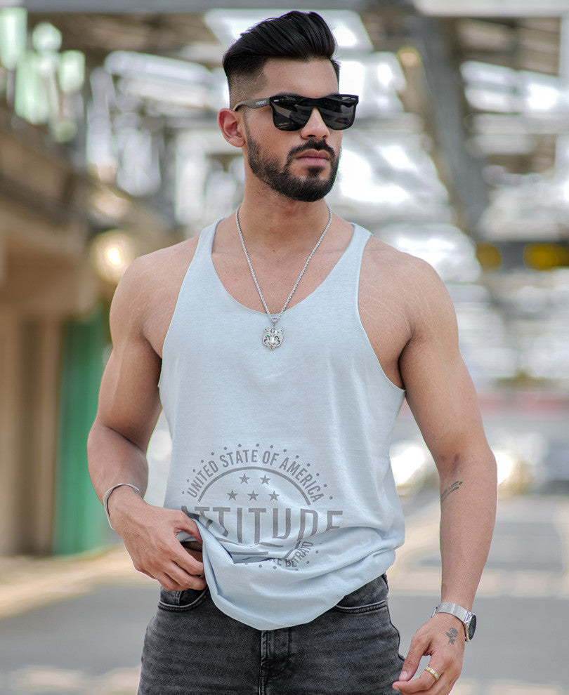 Sky Blue Attitude Print Gym Vest