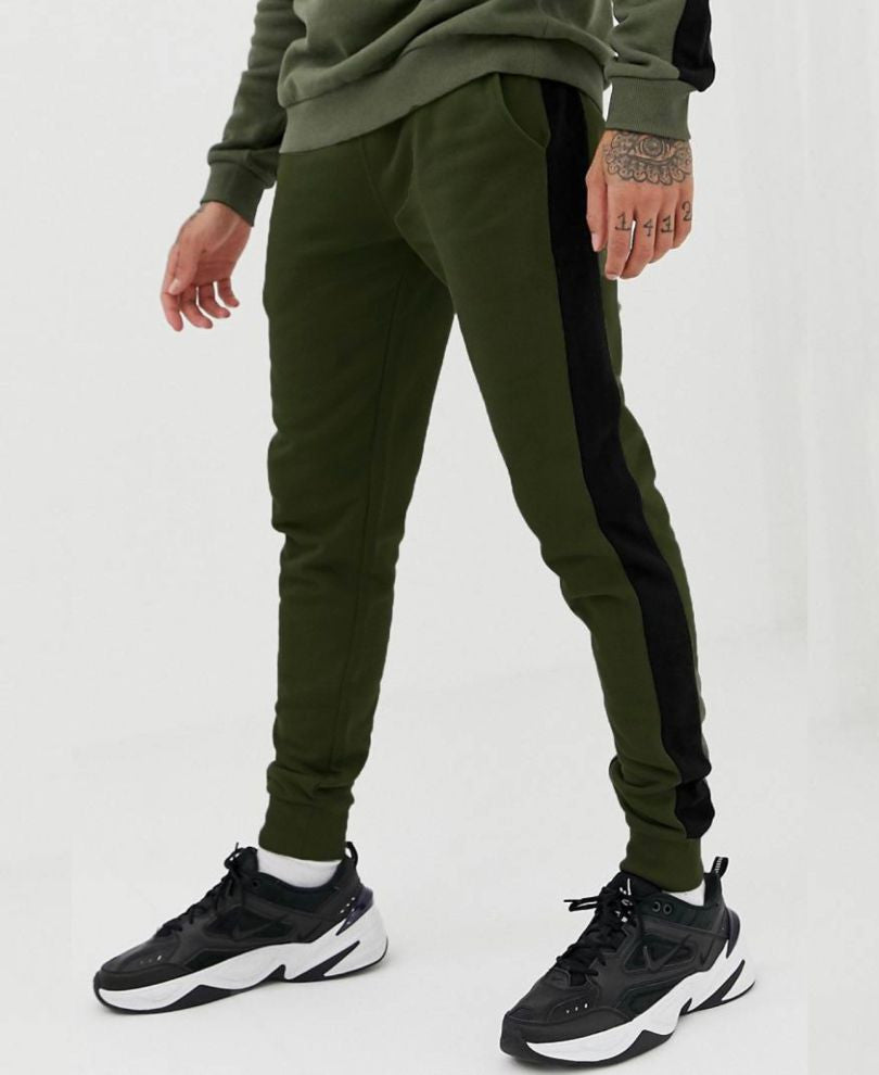 Mens Olive Green Stripes Track Pant