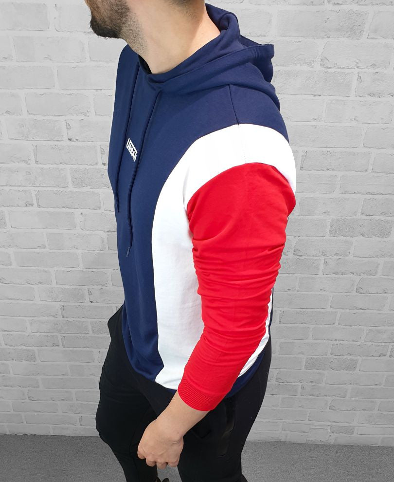 Blue and Red Panel Hood T-Shirt