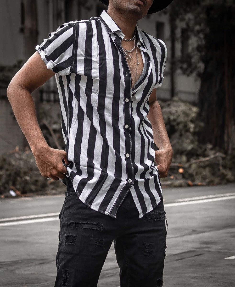 Black Stripes Half Sleeves Shirt