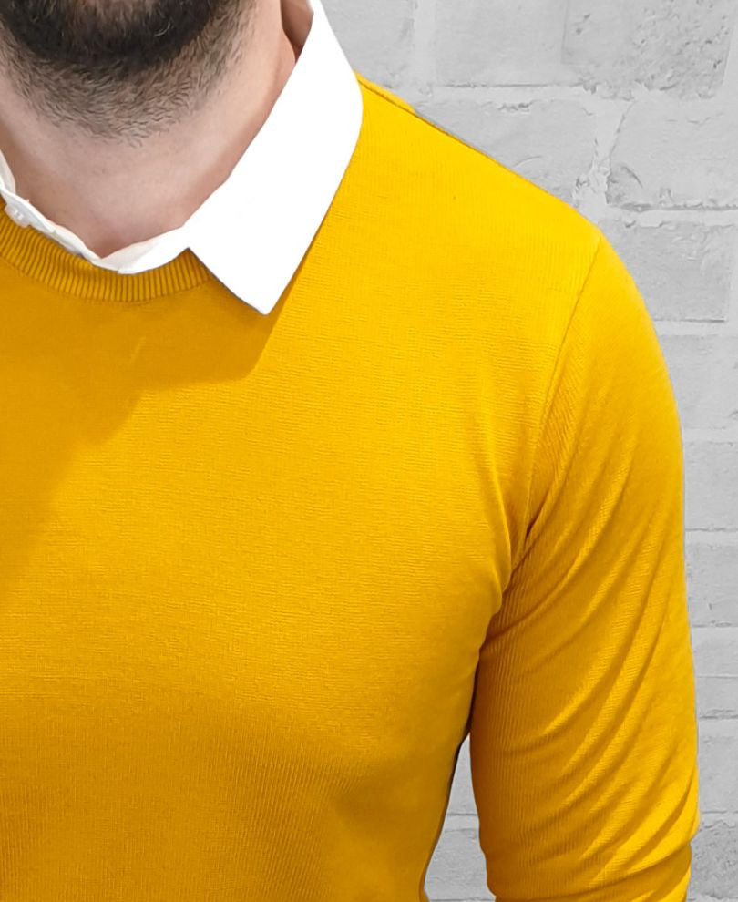 Mustard White Collar Full Sleeves T-Shirt