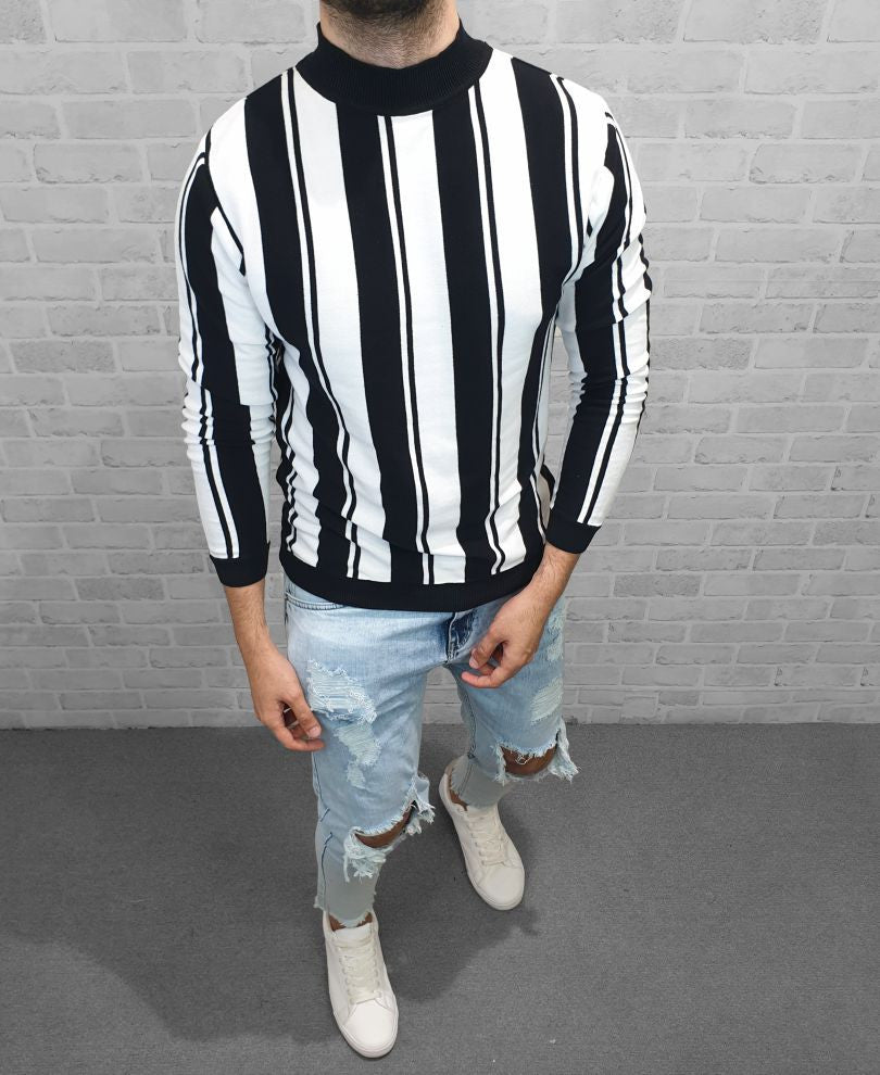 Black Stripe High Neck Full Sleeves T Shirt