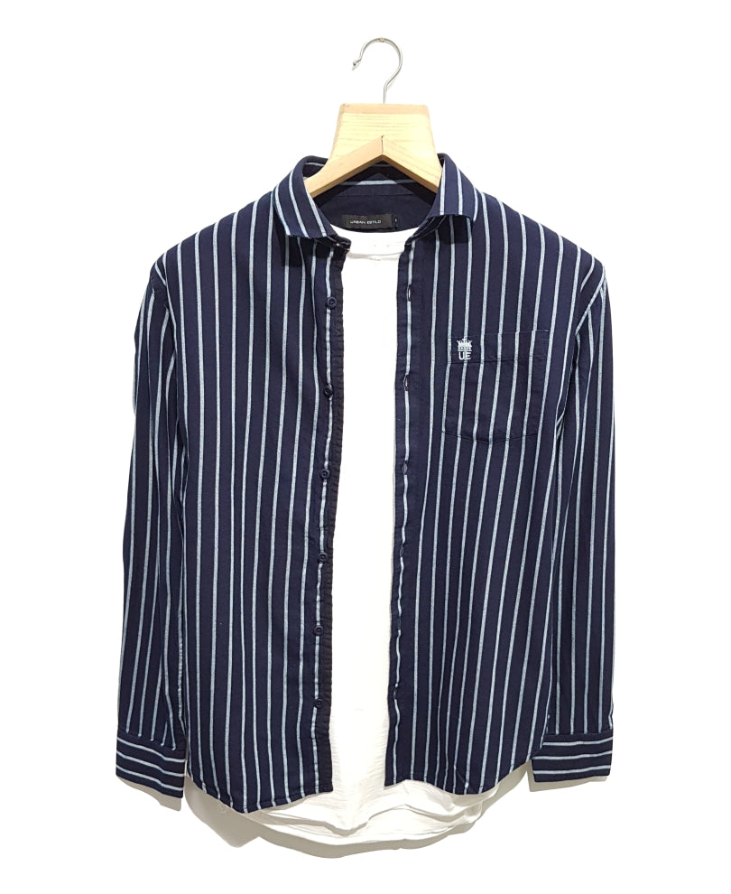 Navy Blue Vertical Stripes Shirt