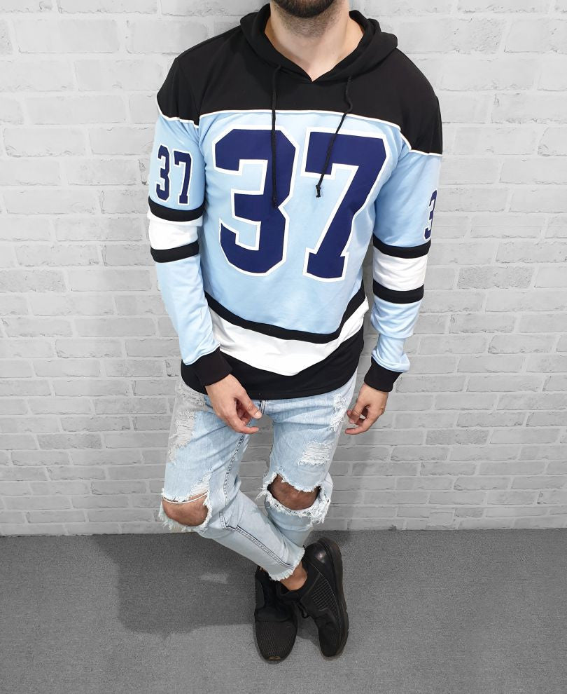 37 No Sky Blue Full Sleeves Hood T Shirt