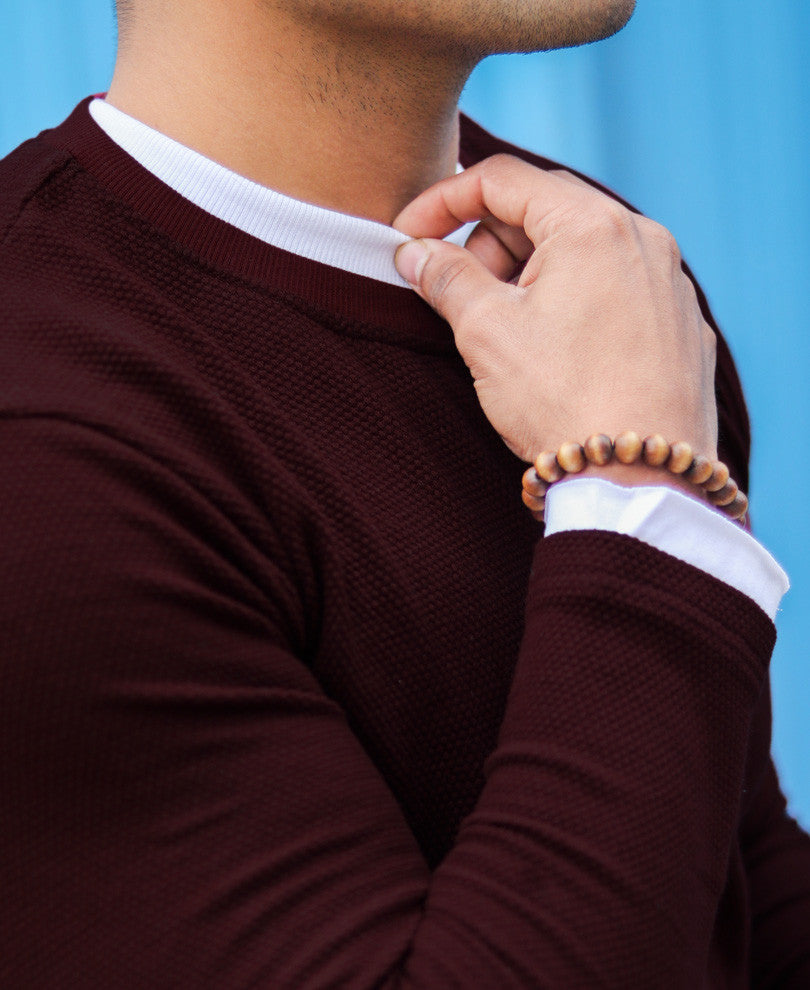 Maroon Double Crew Neck Full Sleeves T Shirt