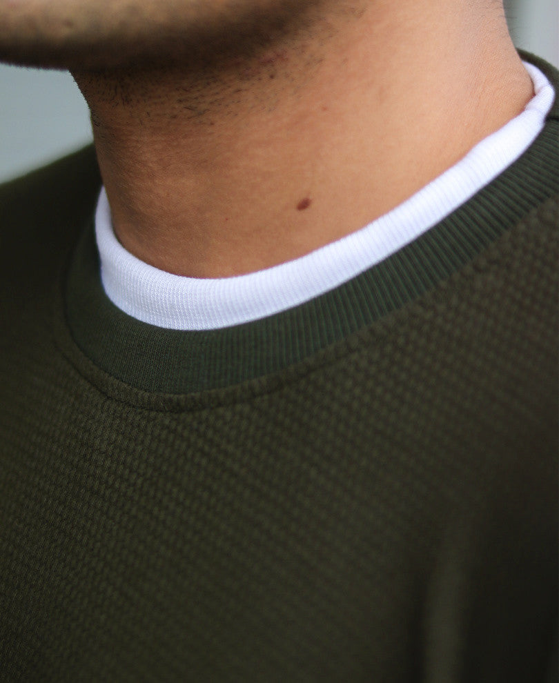 Olive Green Double Crew Neck Full Sleeves T Shirt