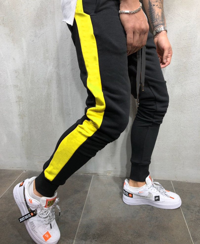 Black And Yellow Stripes Ribbed Track Pant