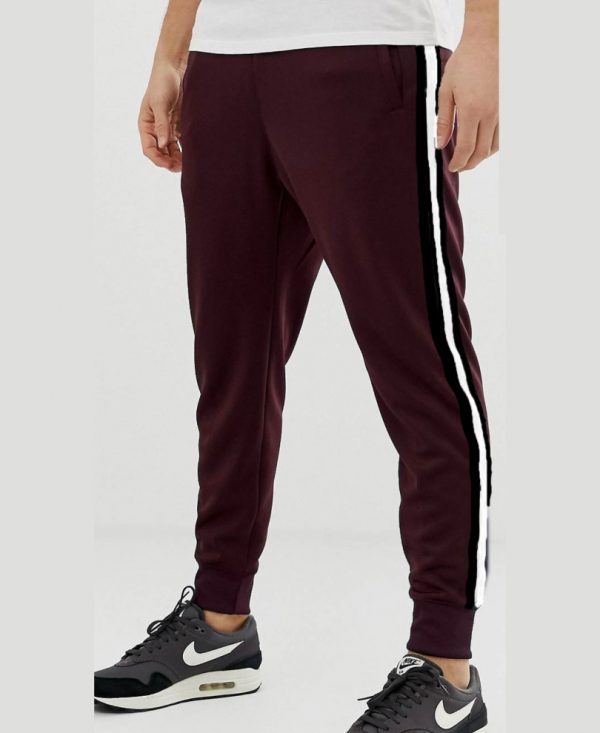 Maroon Stripes Ribbed Track Pant
