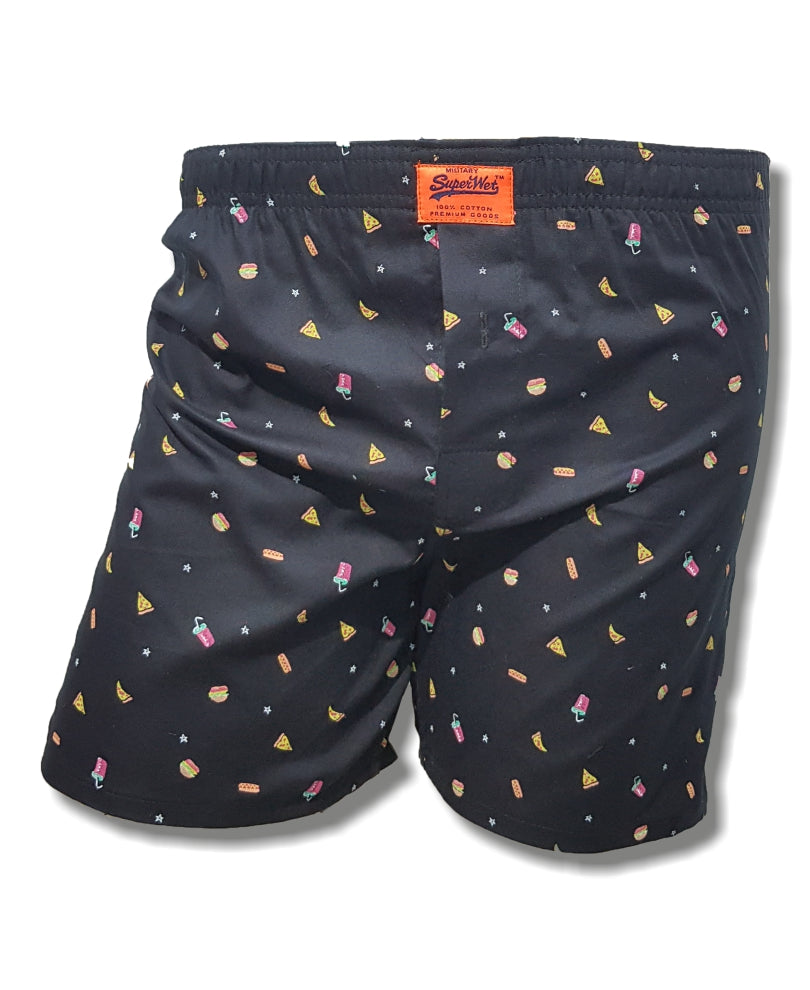 Mens Black Food Print Boxer