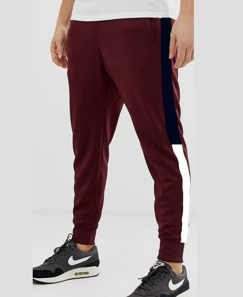 Maroon Stripes Ribbed Joggers