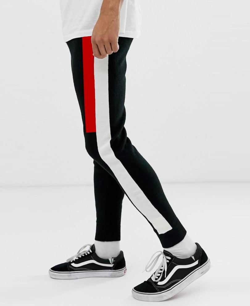 Black Double Stripes Ribbed Track Pant