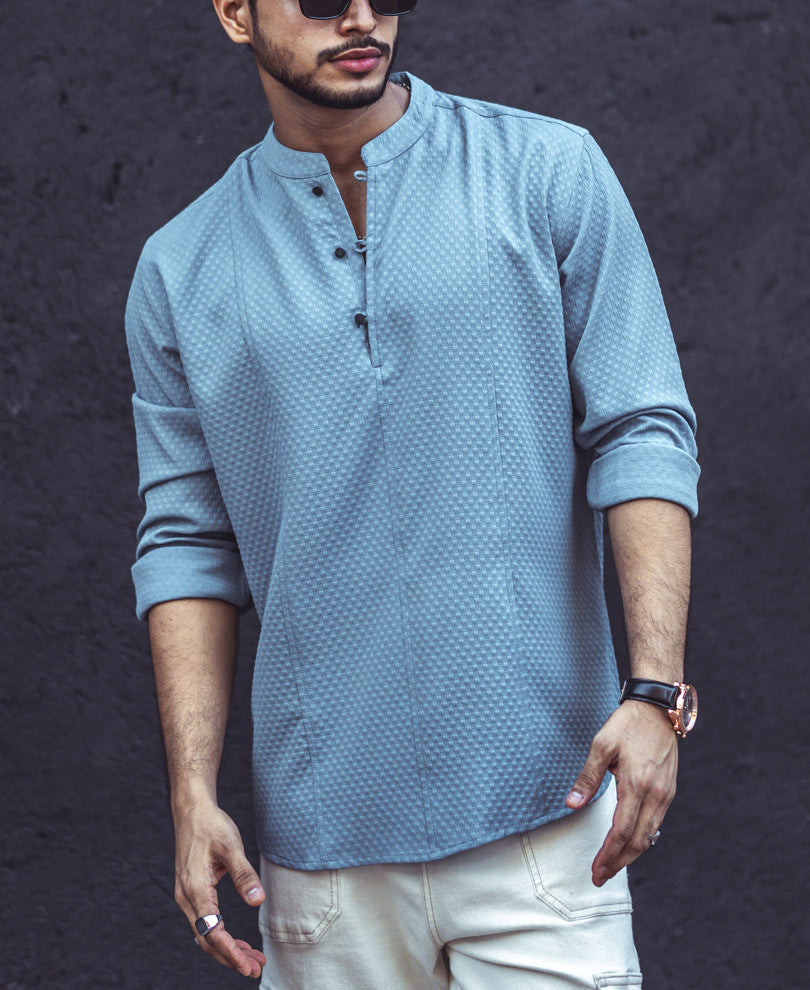 Sky Blue Textured Kurta Style Shirt