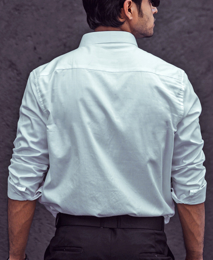White Solid  Full Sleeves Tuxedo Shirt
