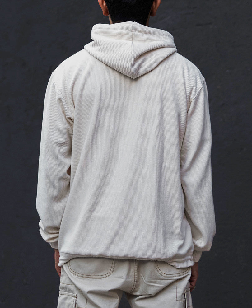 Cream Double Pocket Oversized Hoodie Sweatshirt